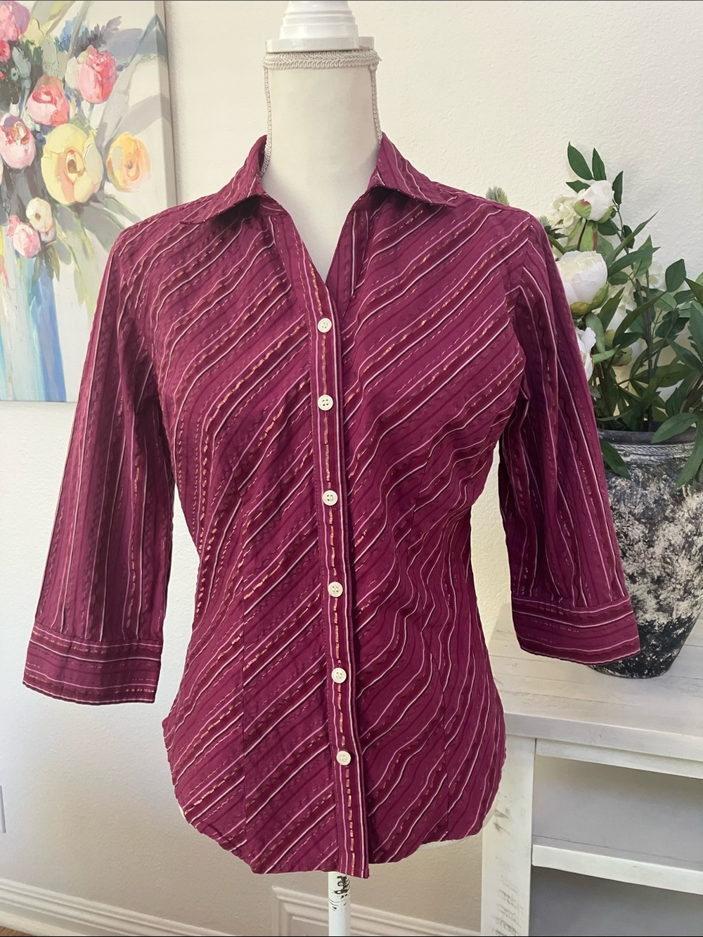 Y2k Erika Striped Button-Front Shirt in Pink/Copper Colors